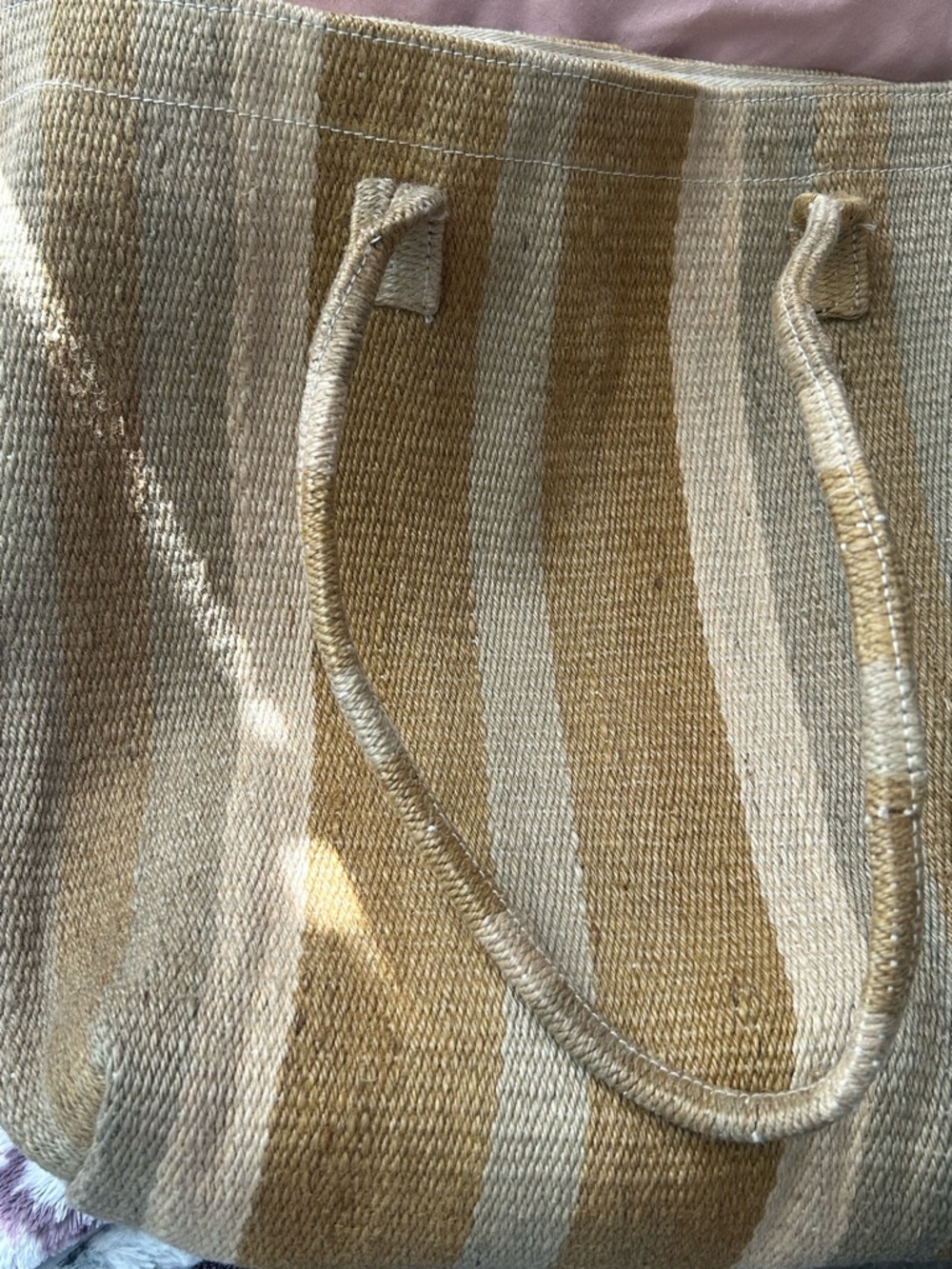 Striped Straw Tote Bag in Natural Tan and Cream